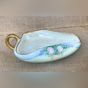 Bavaria Floral Pastel Thumb Handle Candy Dish Hand Painted Elegant Victorian